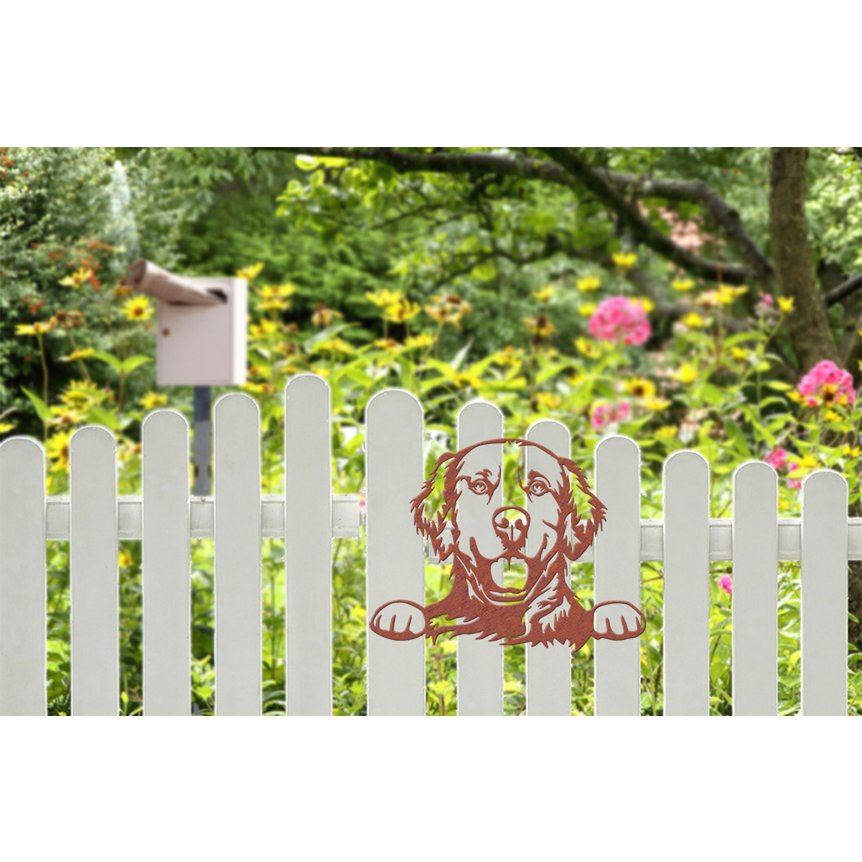 Peekaboo Dog Sam roest ornament hond – paal en schuttingdecoratie