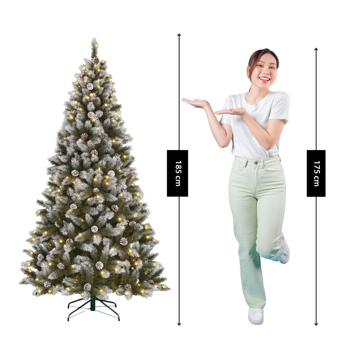 Pittsfield kunstkerstboom met verlichting, licht besneeuwd, 185 cm, Ø 102 cm