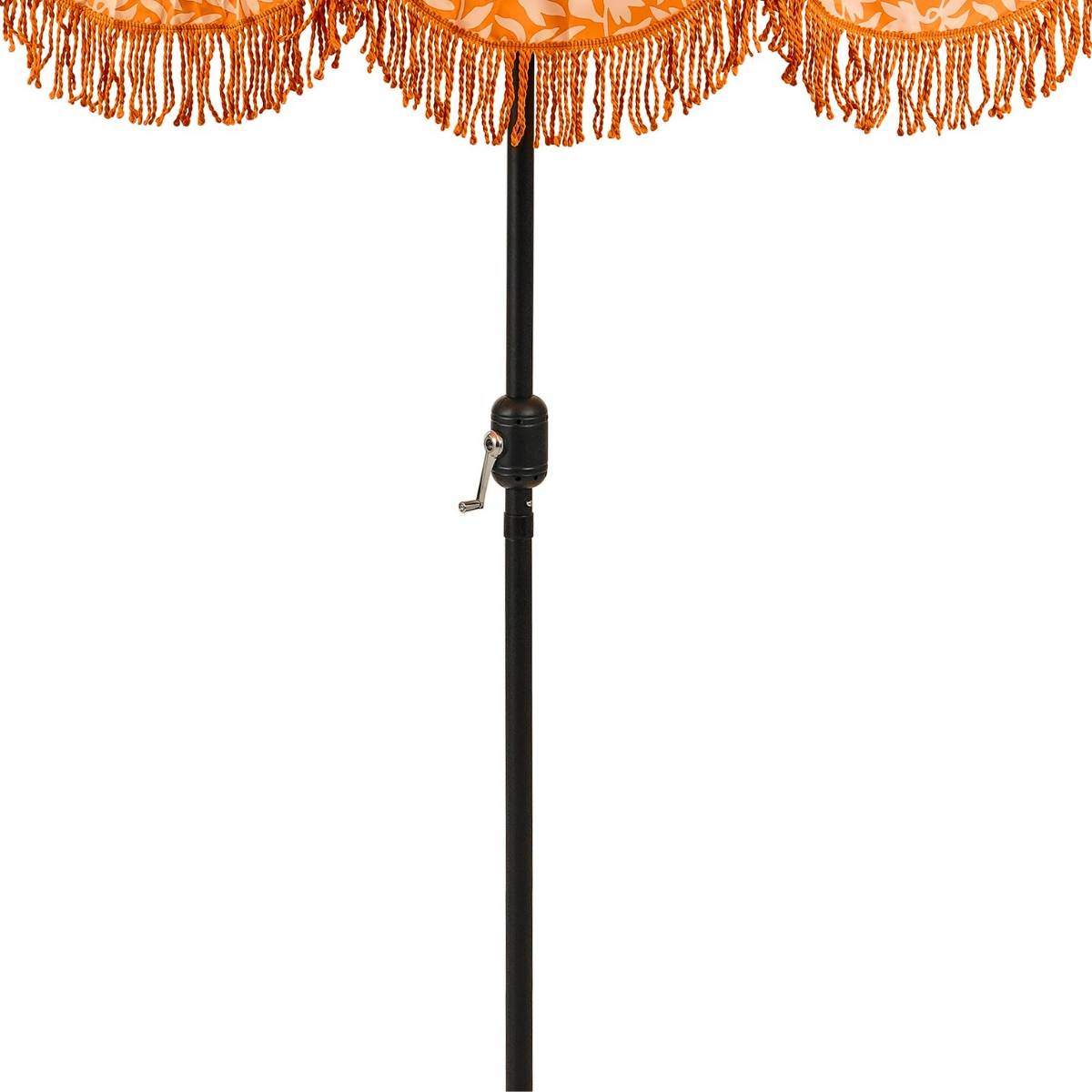 Oranje parasol met bloemenprint en franjes Ø235 cm