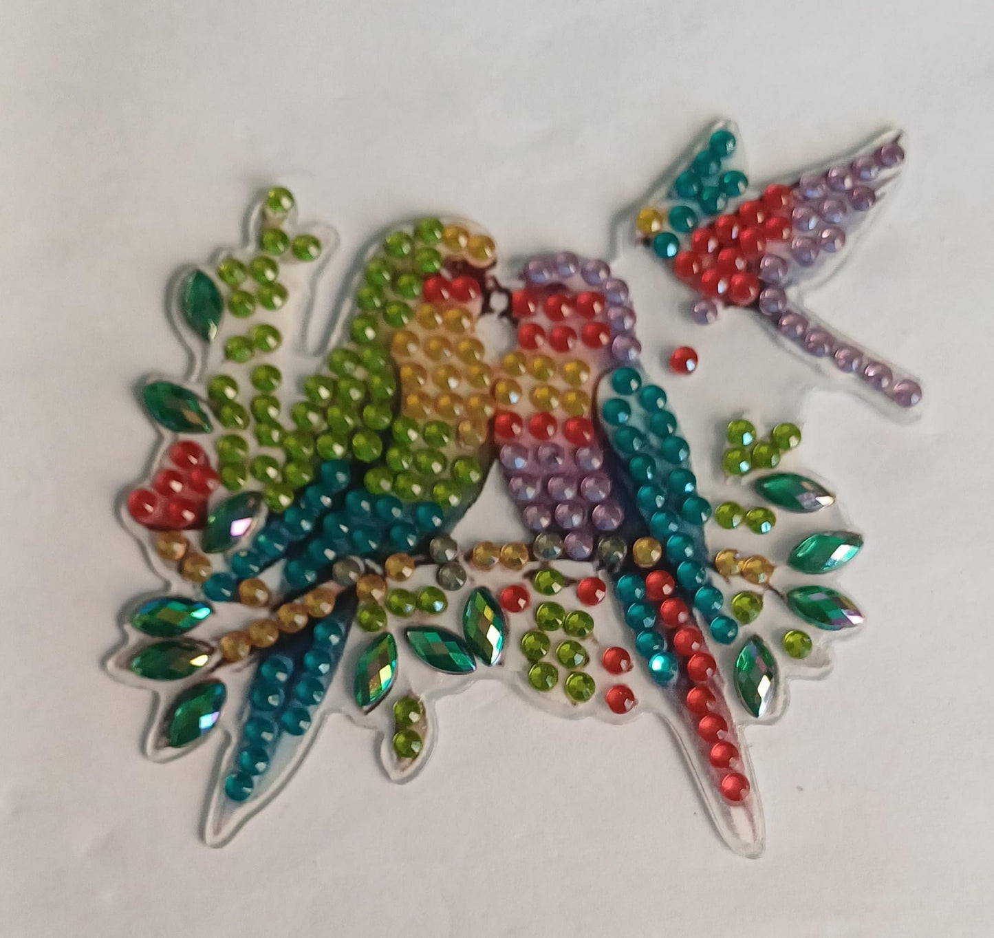 Tropische vogels koelkastmagneet met strass steentjes, 8 × 8 cm