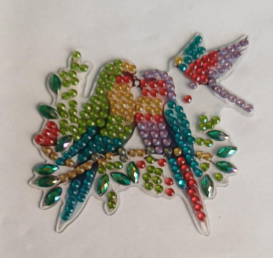 Tropische vogels koelkastmagneet met strass steentjes, 8 × 8 cm