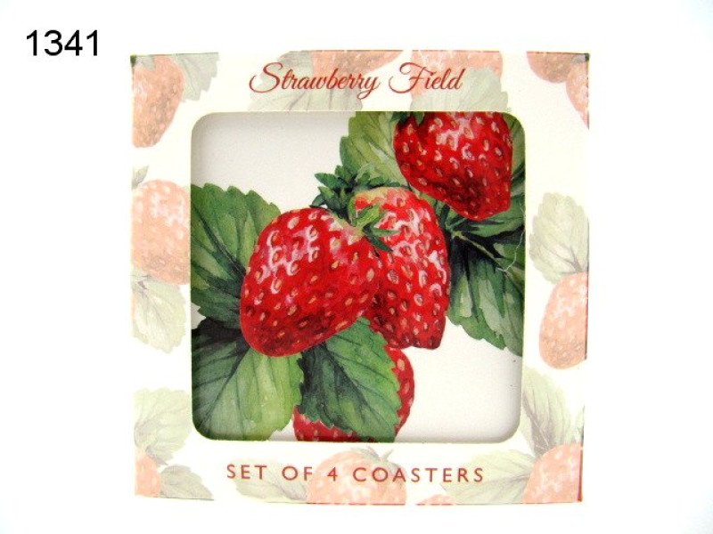 Strawberry field/aardbei onderzetters, 4 stuks