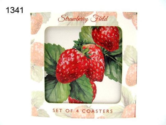 Strawberry field/aardbei onderzetters, 4 stuks