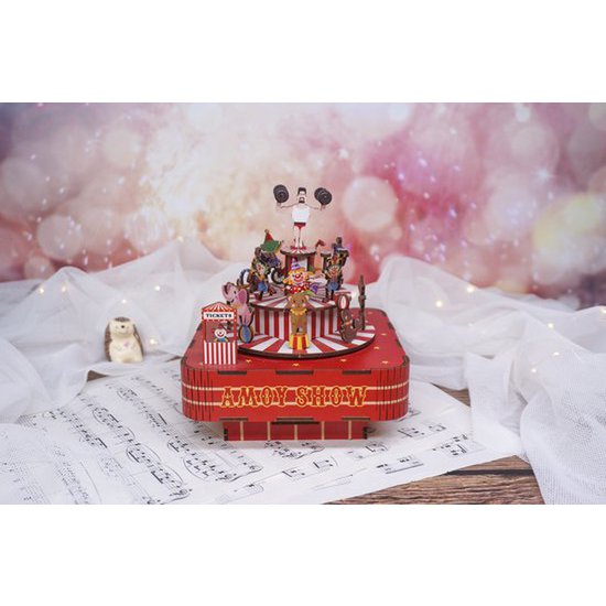 DIY 3D houten muziekdoos Circus Troupe, 14 x 14 x 16 cm