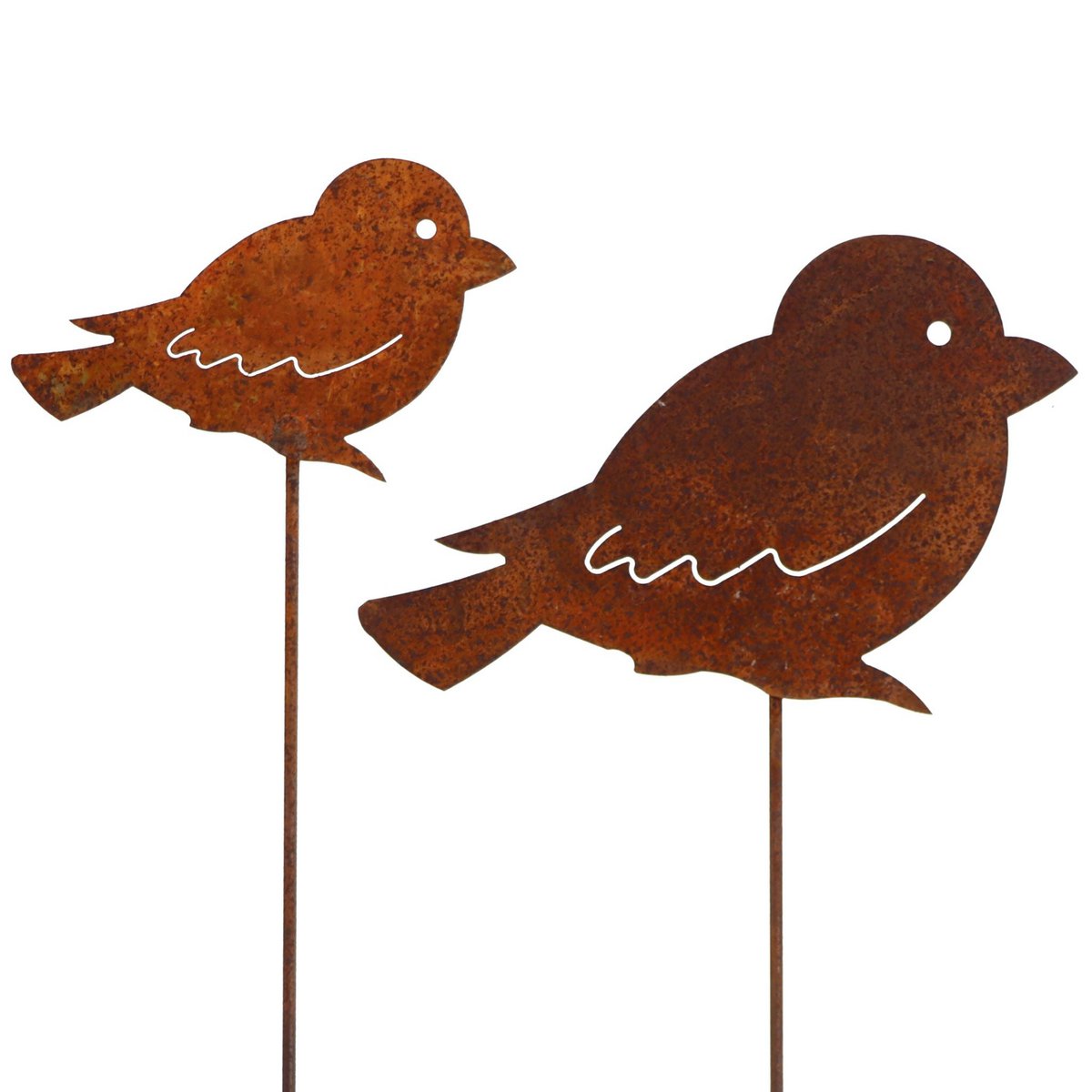 Roestmetalen vogel, hangend of op stok
