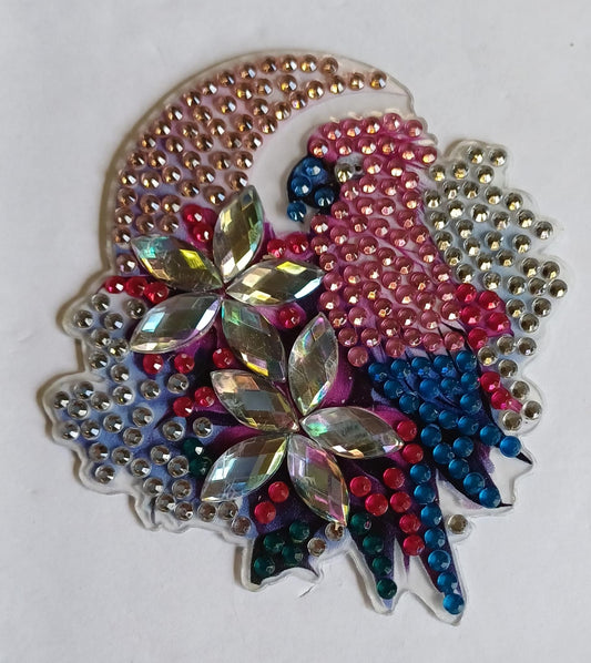 Papegaai koelkastmagneet met strass steentjes, 7 × 8 cm