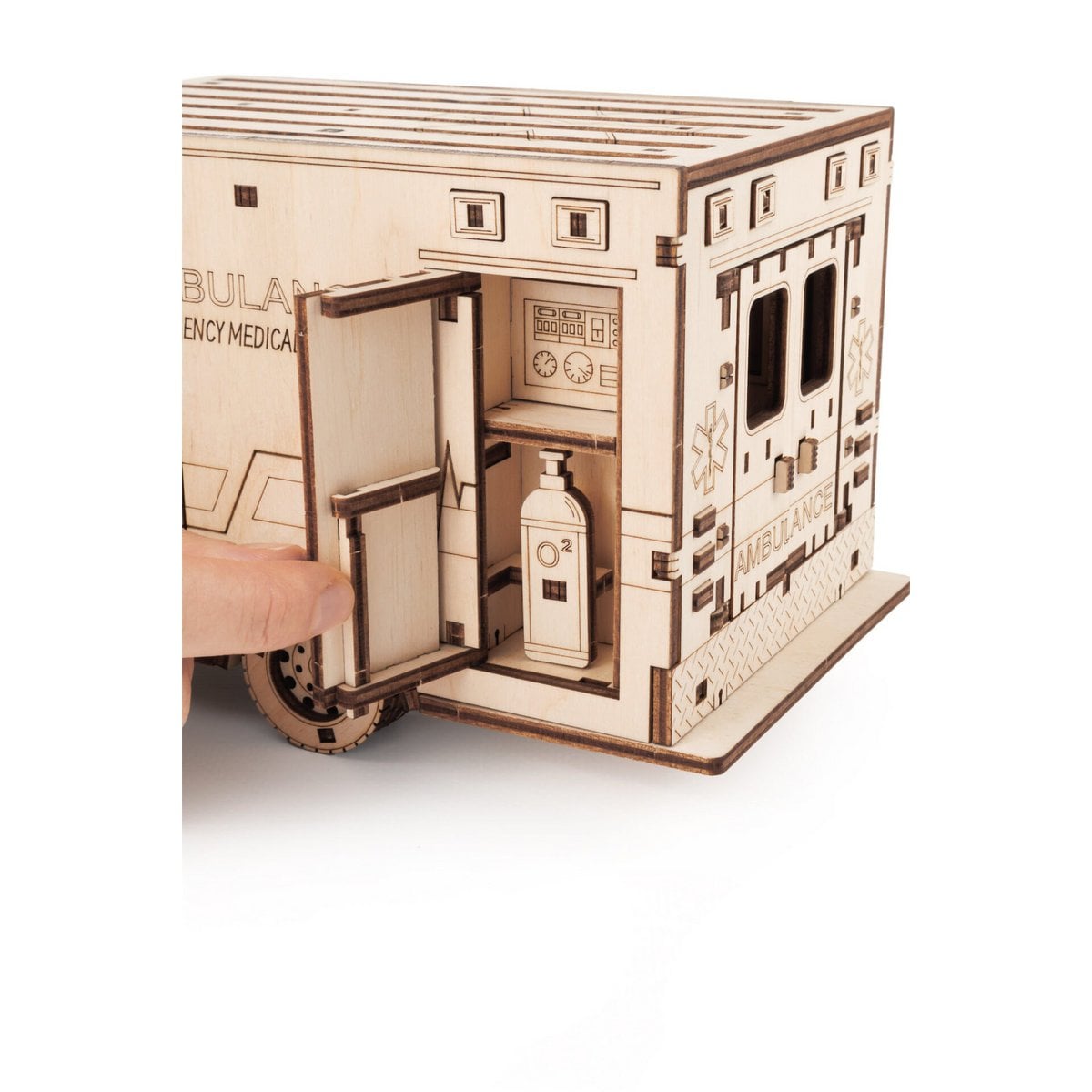 DIY houten mechanische puzzel ambulance, 29,5 x 12,9 x 12,4 cm