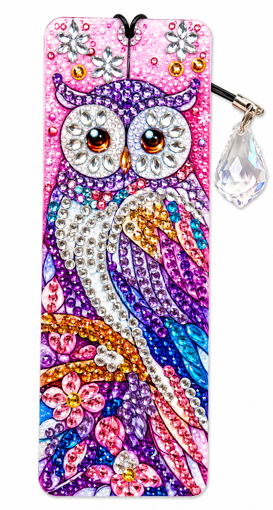 Boekenlegger met strass steentjes, uil en kristalhanger, 5 x 15 cm