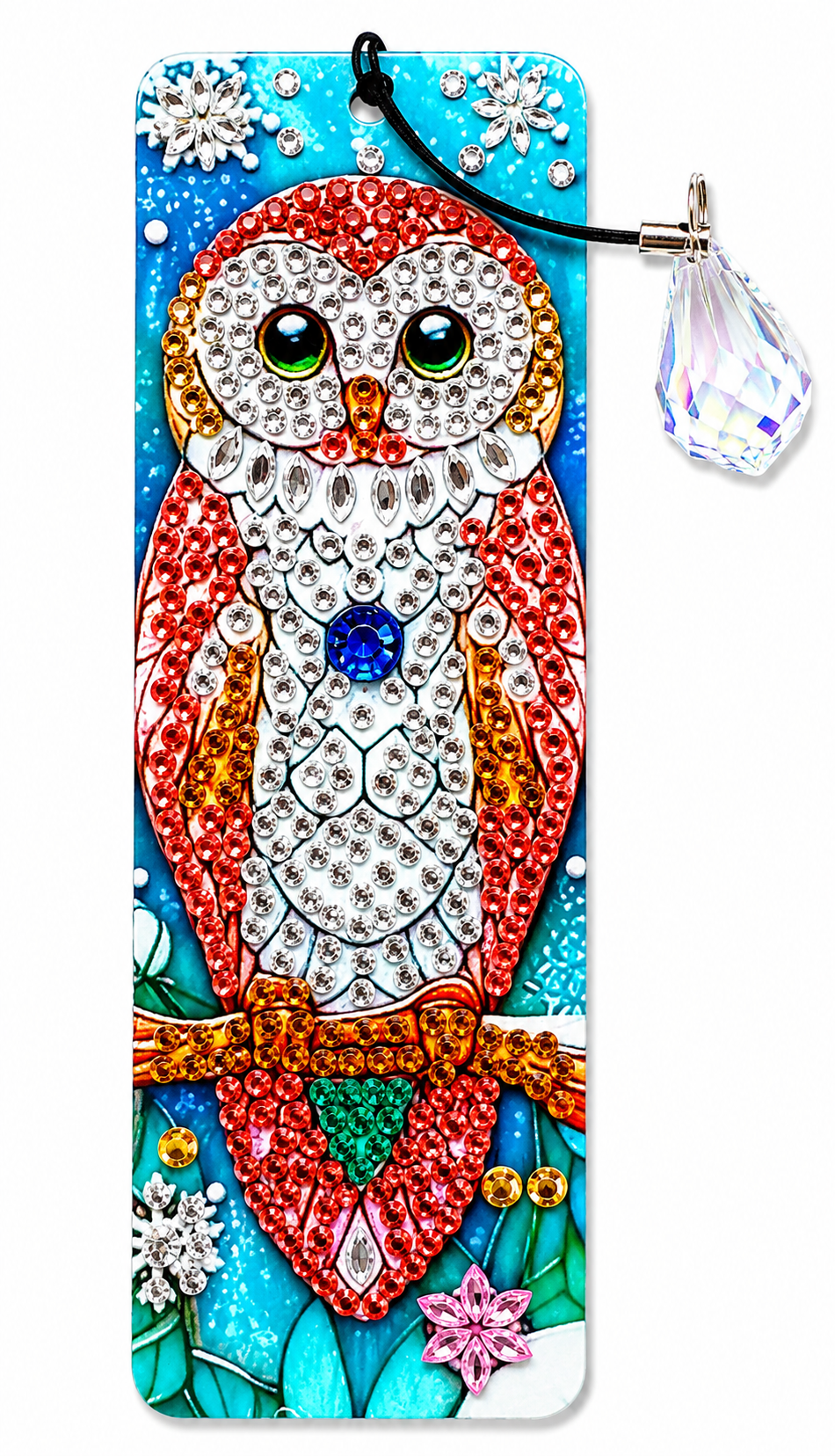 Boekenlegger met strass steentjes, rode uil en kristalhanger, 5 x 15 cm