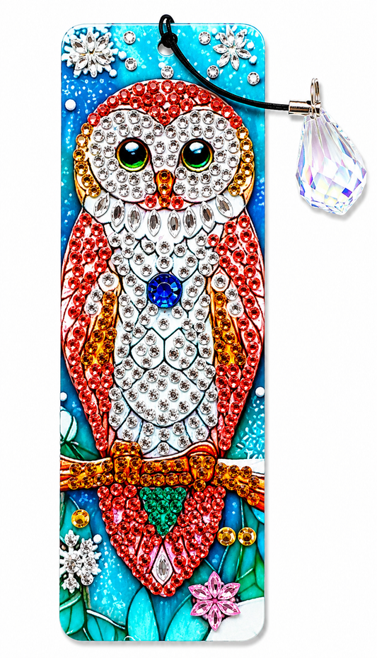 Boekenlegger met strass steentjes, rode uil en kristalhanger, 5 x 15 cm