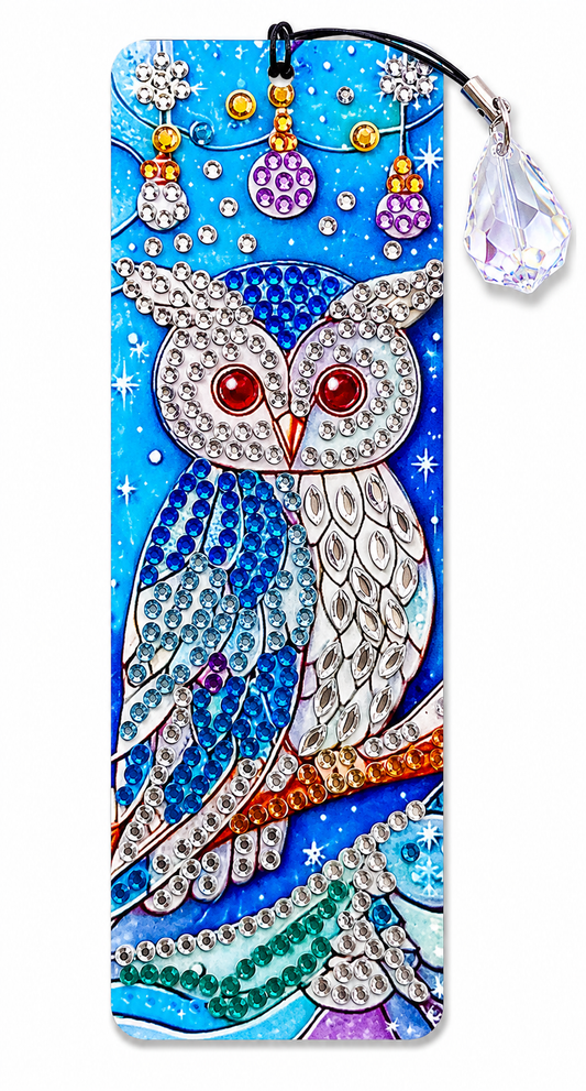 Boekenlegger met strass steentjes, blauwe uil en kristalhanger, 5 x 15 cm
