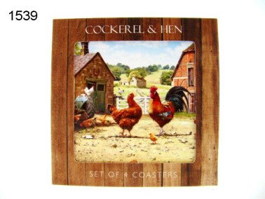 haan en hen onderzetters, 4 stuks