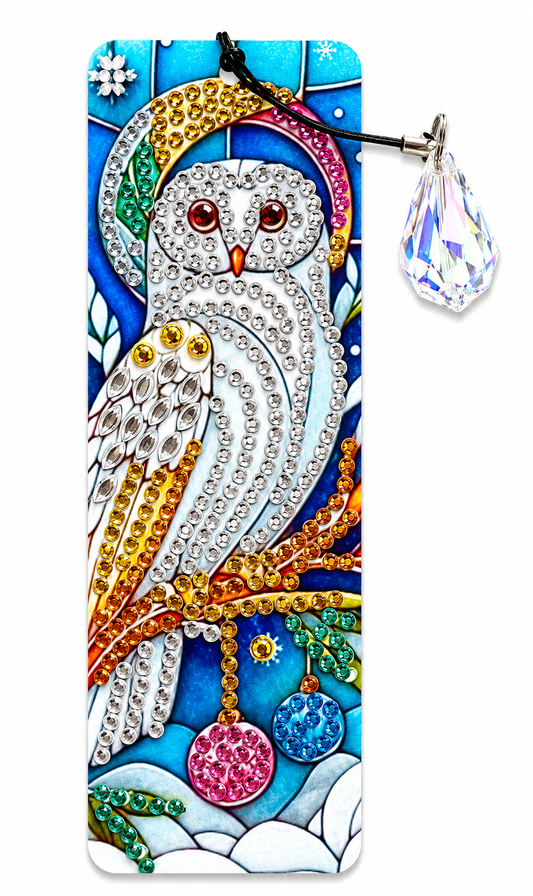 Boekenlegger met strass steentjes, witte uil en kristalhanger, 5 x 15 cm