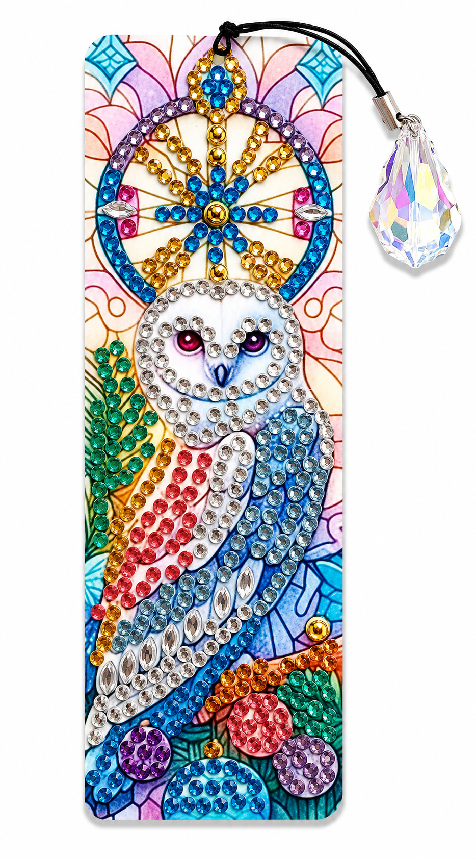 Boekenlegger met strass steentjes, witte uil en kristalhanger, 5 x 15 cm