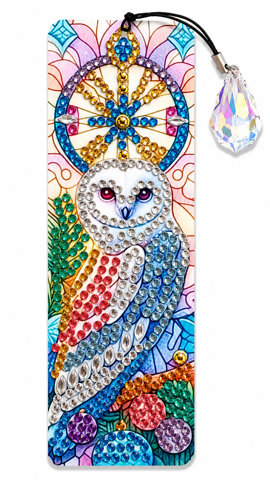 Boekenlegger met strass steentjes, witte uil en kristalhanger, 5 x 15 cm