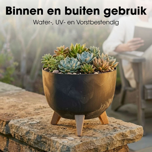 Doppio bloempot op poten, zwart cementlook, Ø 29 × 18,5 cm