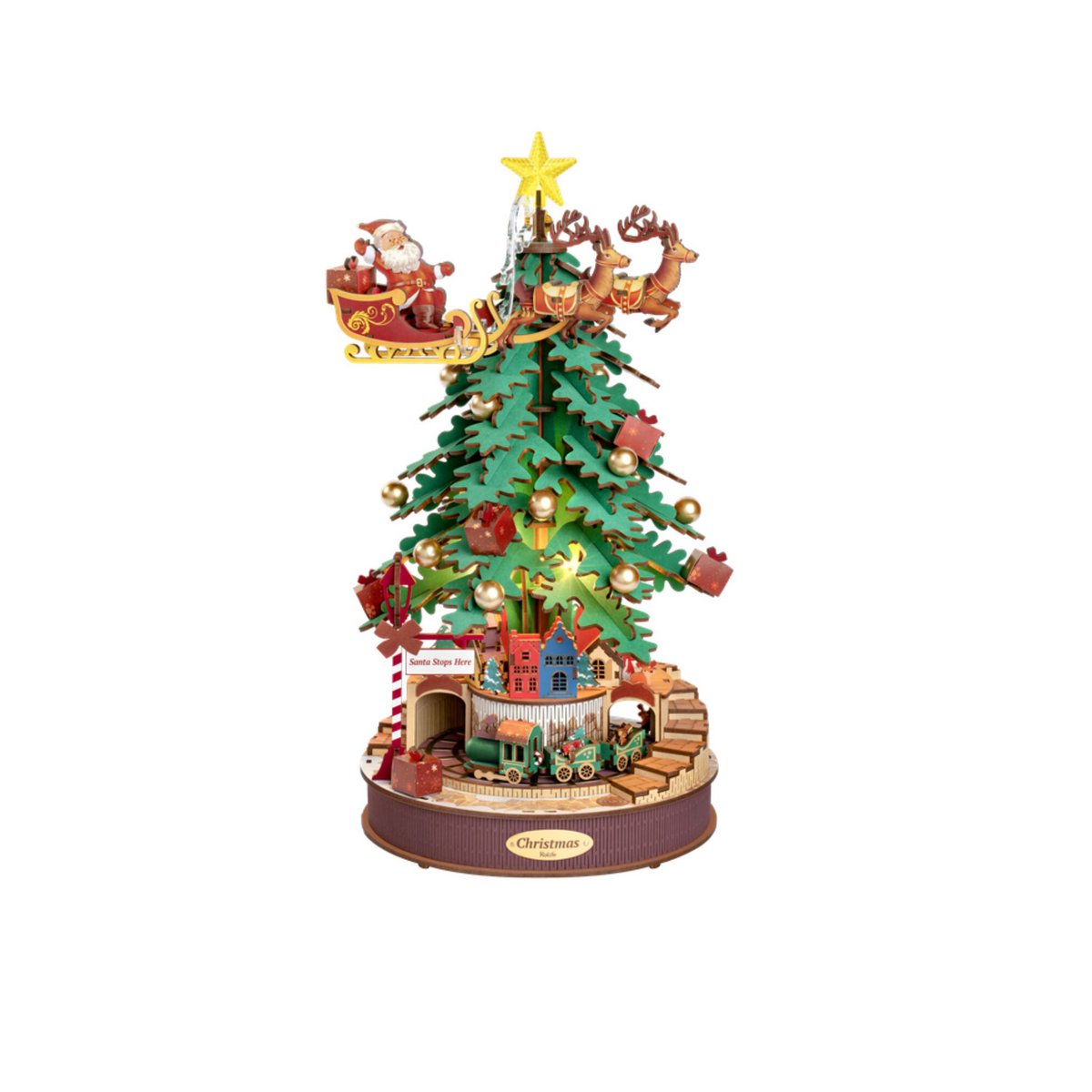 DIY 3D houten muziekdoos kerstboom met verlichting, 30 x 30 x 40 cm