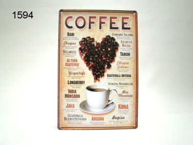 Coffee metalen wandplaat, 20 x 30 cm