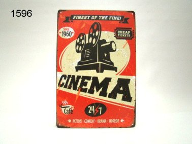 Cinema metalen wandplaat, 20 x 30 cm