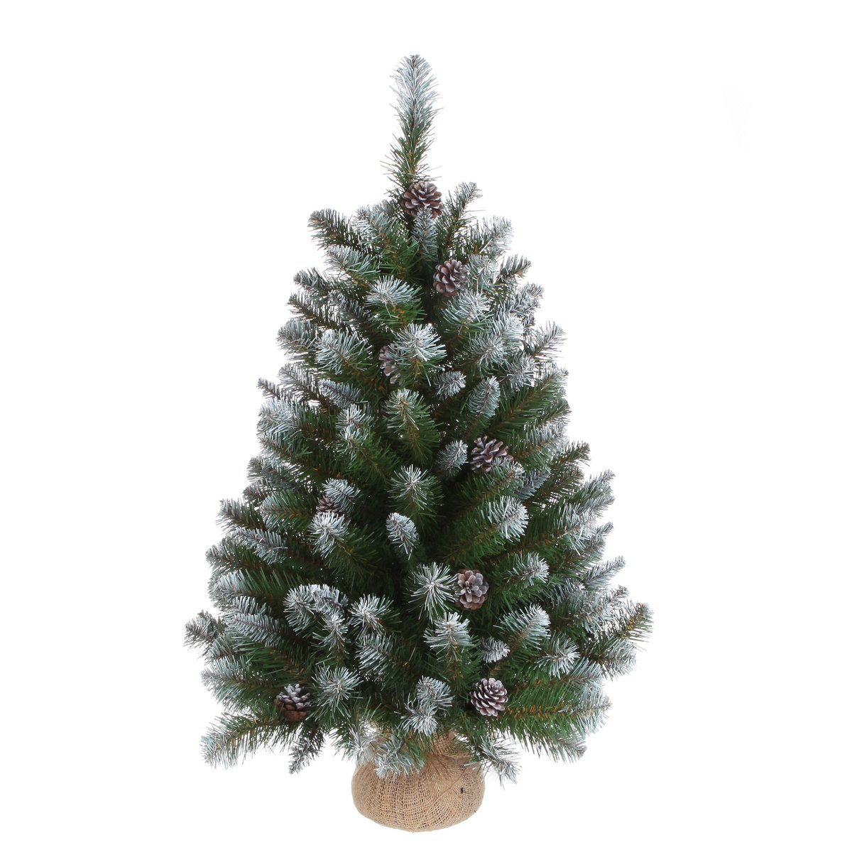 Empress Spruce besneeuwde mini kunstkerstboom met jute voet, 90 cm