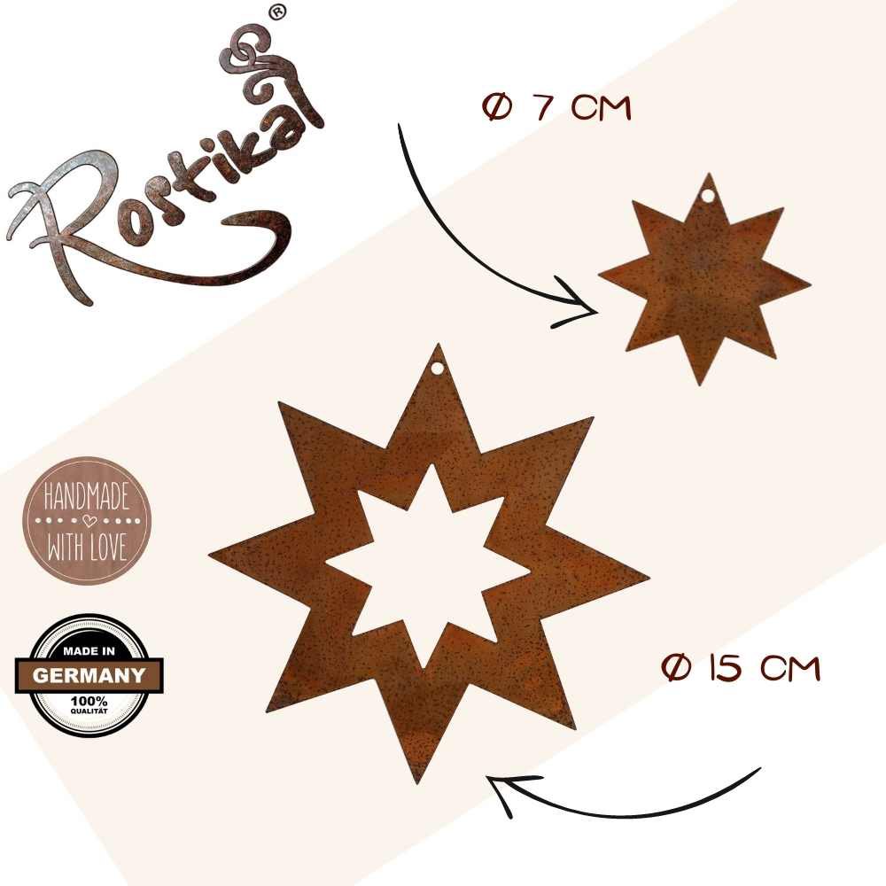 Gepatineerde Metalen Kerstster – Hangend of op Stang – Edelrost Look