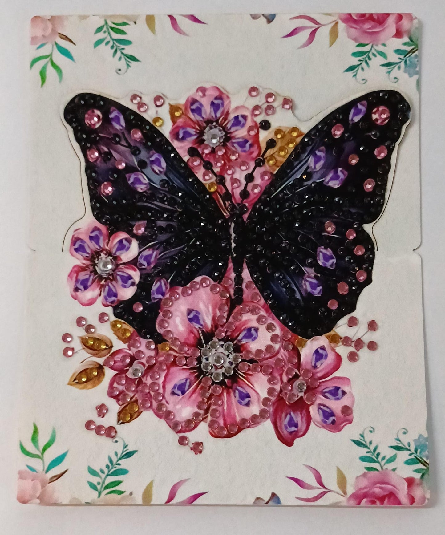Vlinder wenskaart, diamond painting voltooid, 11,5 x 14 cm