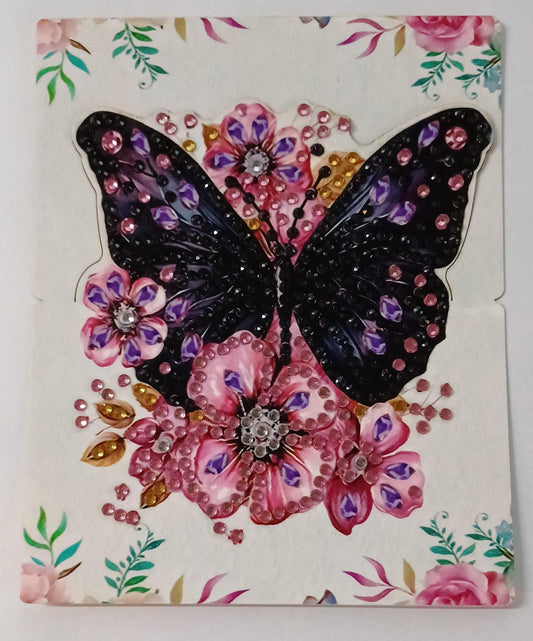 Vlinder wenskaart, diamond painting voltooid, 11,5 x 14 cm