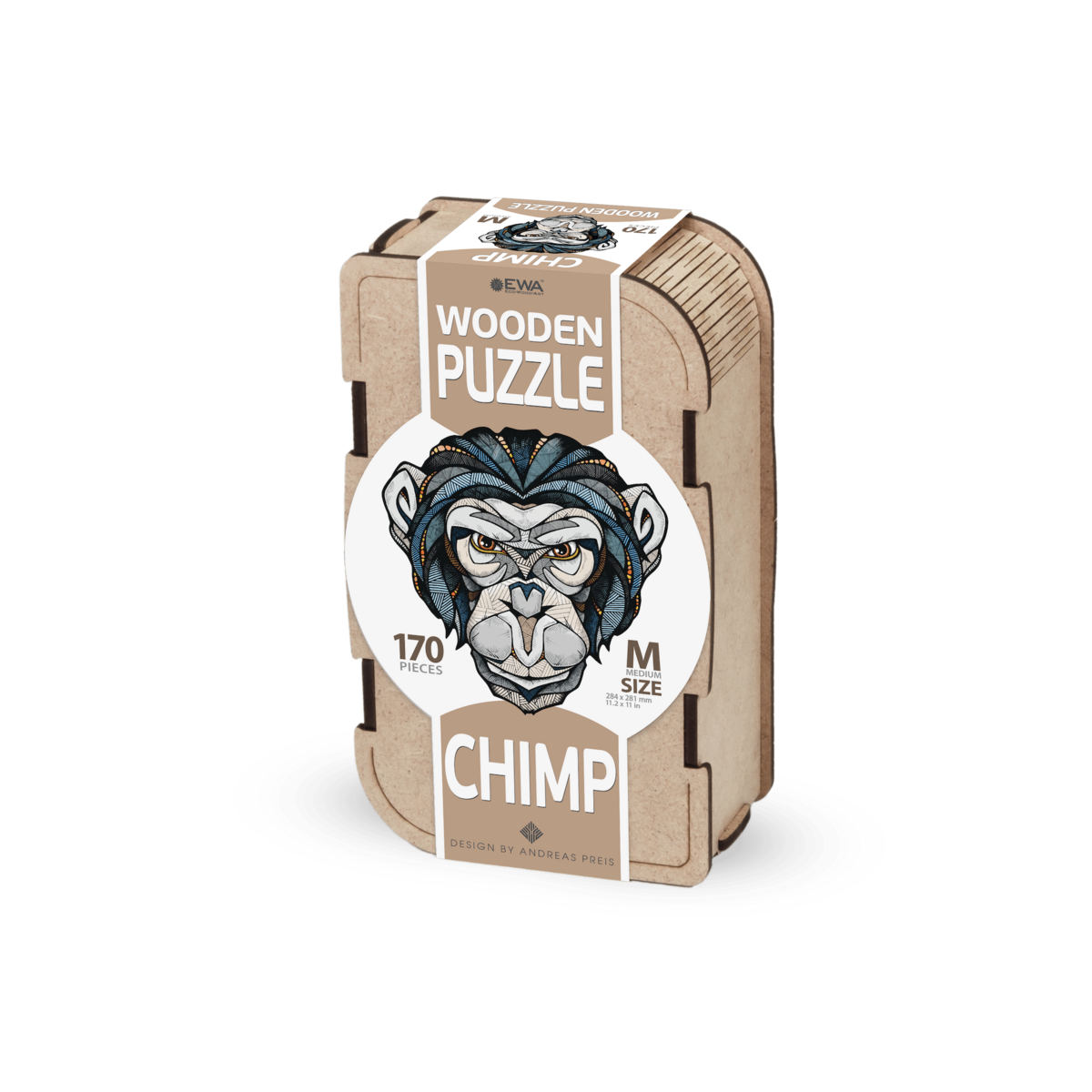 Houten legpuzzel chimpansee M 170 stukjes, 28,4 x 28,1 cm