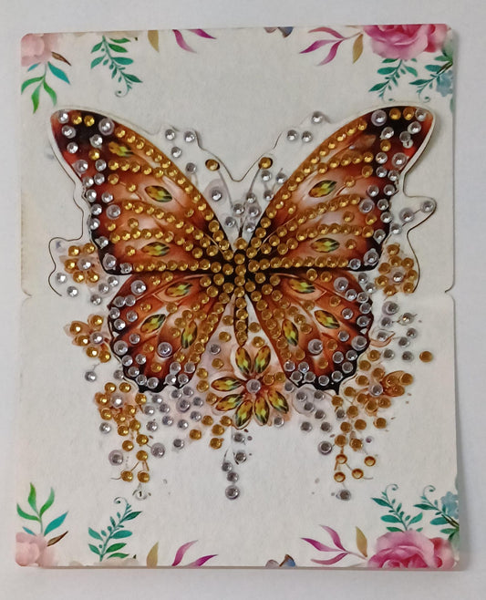 Vlinder kaart, diamond painting voltooid, 11,5 x 14 cm