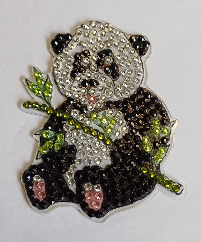 Panda koelkast-/decoratiemagneet met strass steentjes, 7 × 8 cm