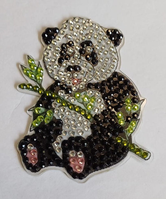 Panda koelkast-/decoratiemagneet met strass steentjes, 7 × 8 cm