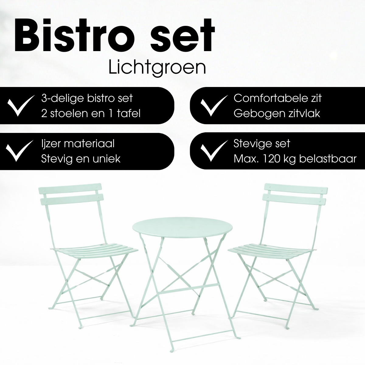 Lichtgroene bistroset Laurence 3-delig