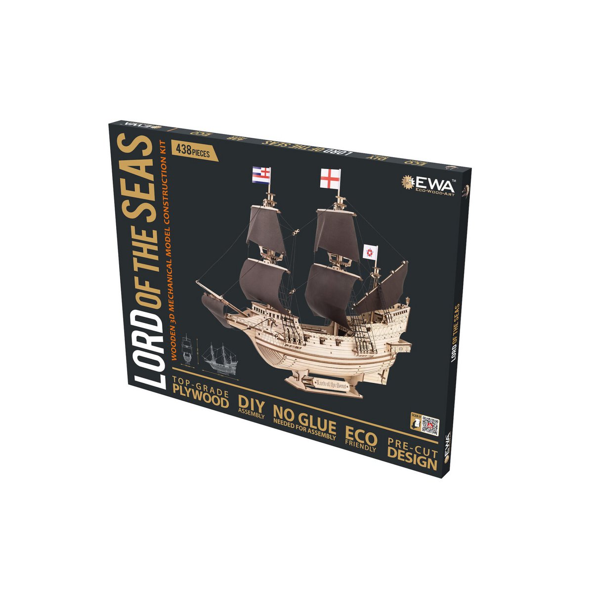 DIY houten mechanische puzzel Lord of the Seas schip, 40 x 16 x 51,7 cm