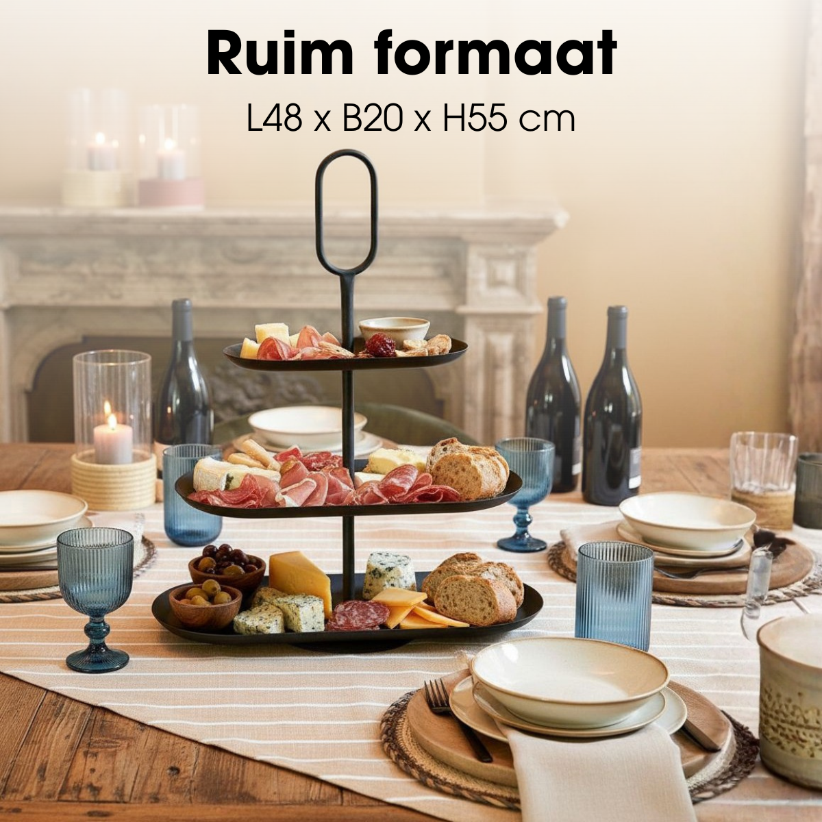 Mica Decorations Rama Etagère – 3-laags Zwart Metaal (48 x 20 x 55 cm)