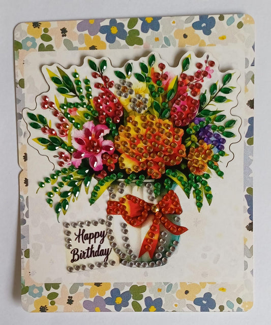 Bloemen verjaardagskaart, diamond painting, 12 x 14,5 cm