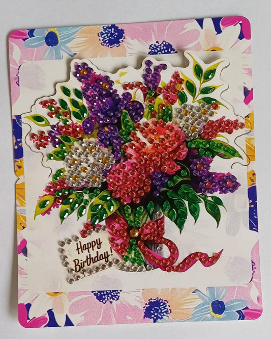 Bloemen verjaardagskaart, diamond painting, 12 x 14,5 cm