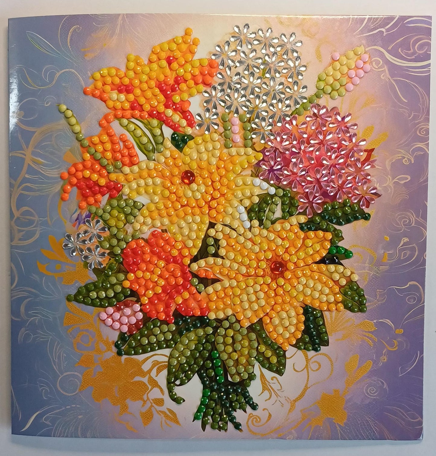 Boeket met gele lelies, dubbele blanco kaart met envelop, 15 x 15 cm
