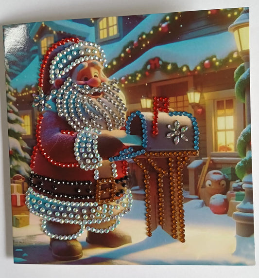 Kerstman bij brievenbus, diamond painting kerstkaart, 15 x 15 cm, inclusief envelop