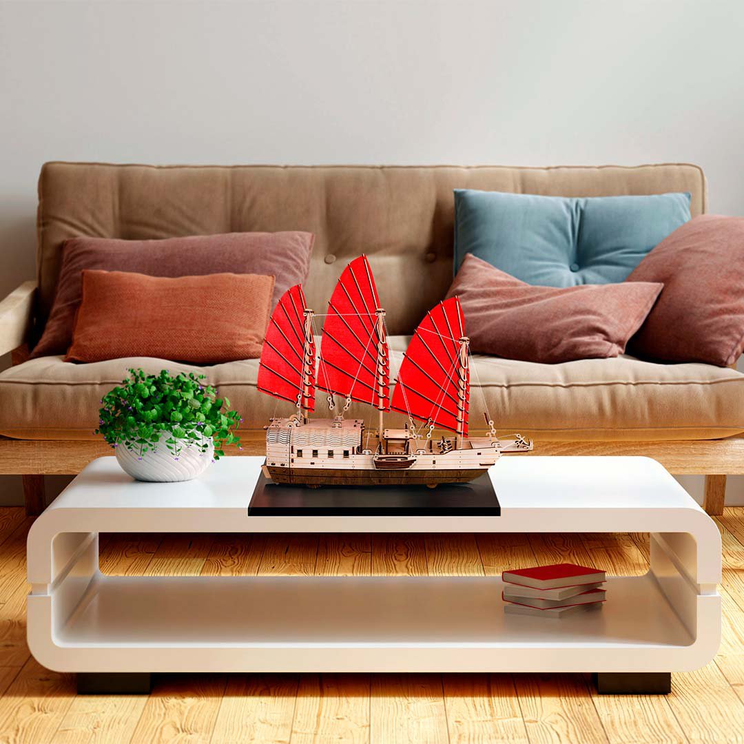 3D mechanische houten puzzel Djong schip 38,5 × 16,5 × 46,2 cm – 246 stukjes