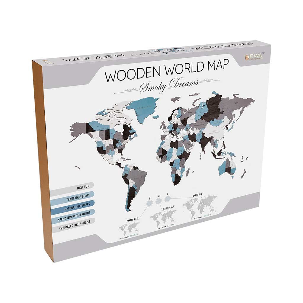Houten wandpuzzel World Map Smoky Dreams L 127 stukjes, 192 × 105