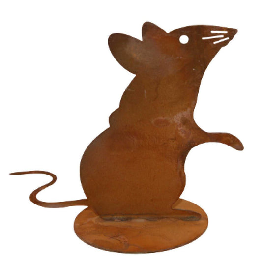 Roestmetalen muis op bodemplaat, 13,5 cm