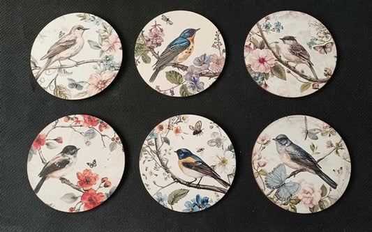 Onderzetters vogel, romantisch, 6 stuks