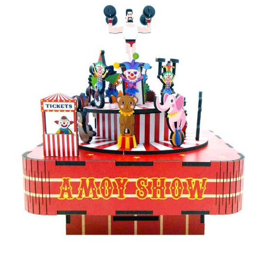 DIY 3D houten muziekdoos Circus Troupe, 14 x 14 x 16 cm