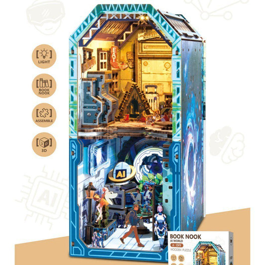 3D houten book nook AI World, 23,6 x 10,5 x 19,5 cm