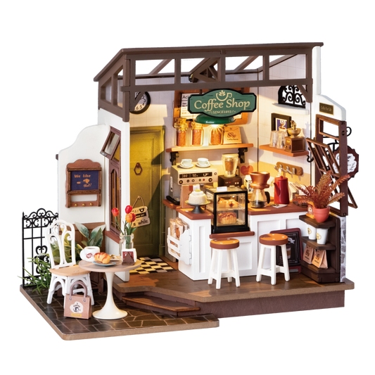 DIY house slow life café met led verlichting, 19,5 cm