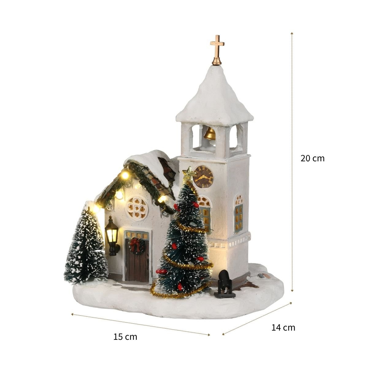 Kerstdorp Zweedse kerk met verlichting en geluid, 14 × 15 × 20 cm
