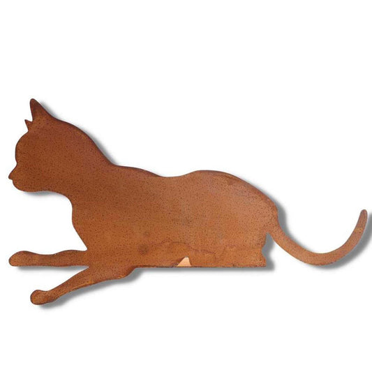 Roestmetalen kat “Felix”, randdecoratie voor plank of tafel