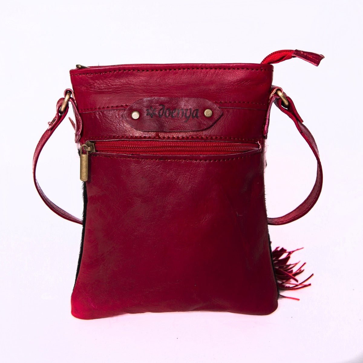 Farin leren heuptas en crossbodytas met koeienhuid, 15 × 3 × 20 cm