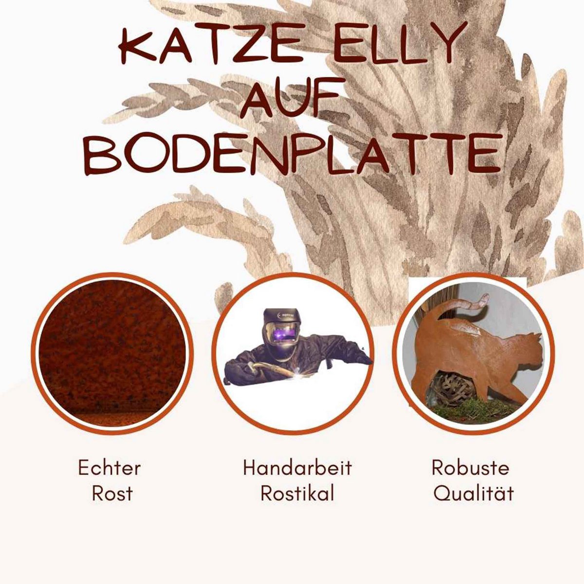 Roestmetalen kat "Elly" op grondplaat, 25 x 32 cm