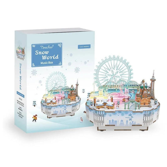 DIY 3D houten muziekdoos Snow World 14 x 16 x 15,7 cm